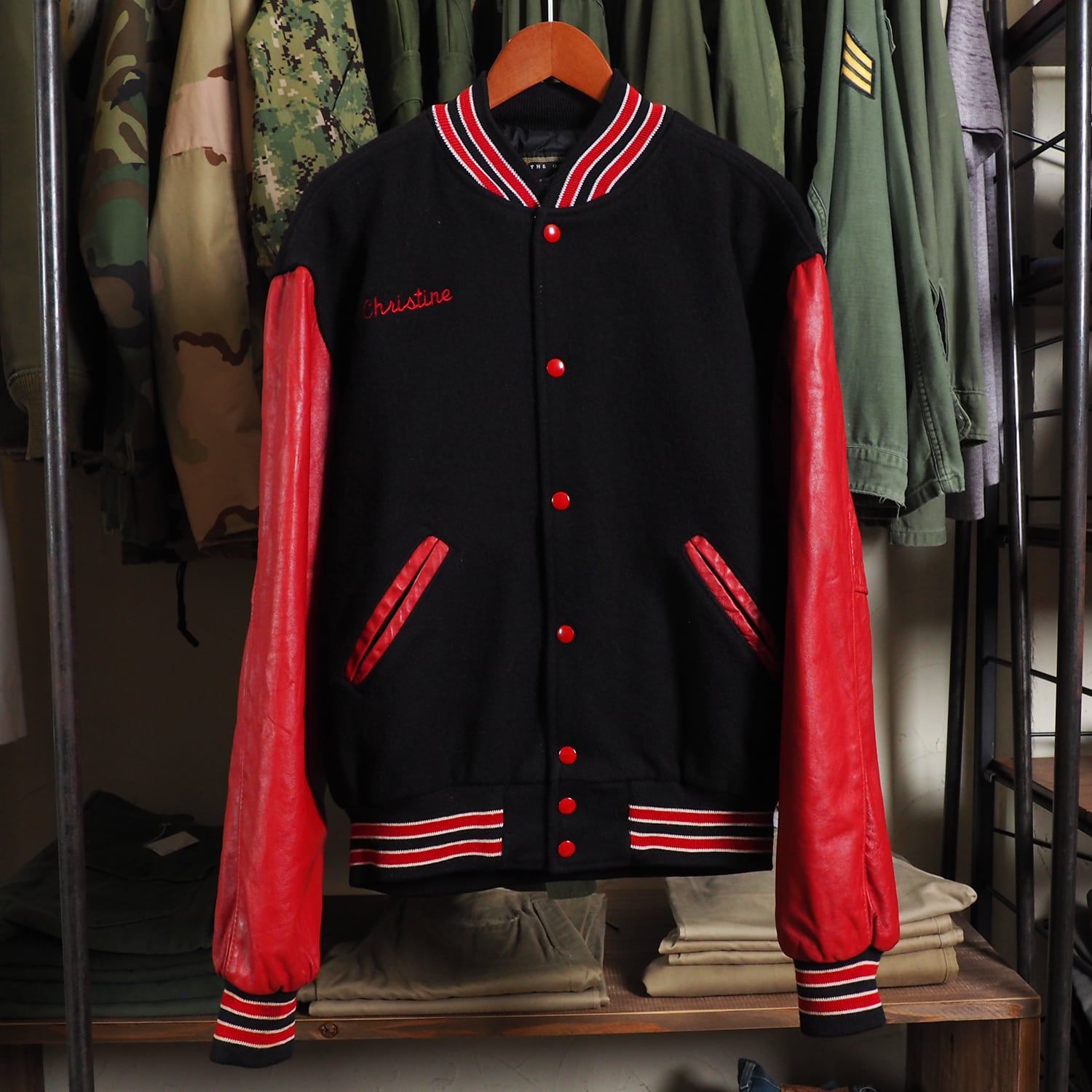 90s 00s スタジャン HOLLOWAY ホロウェイ チェーンステッチ レザー 