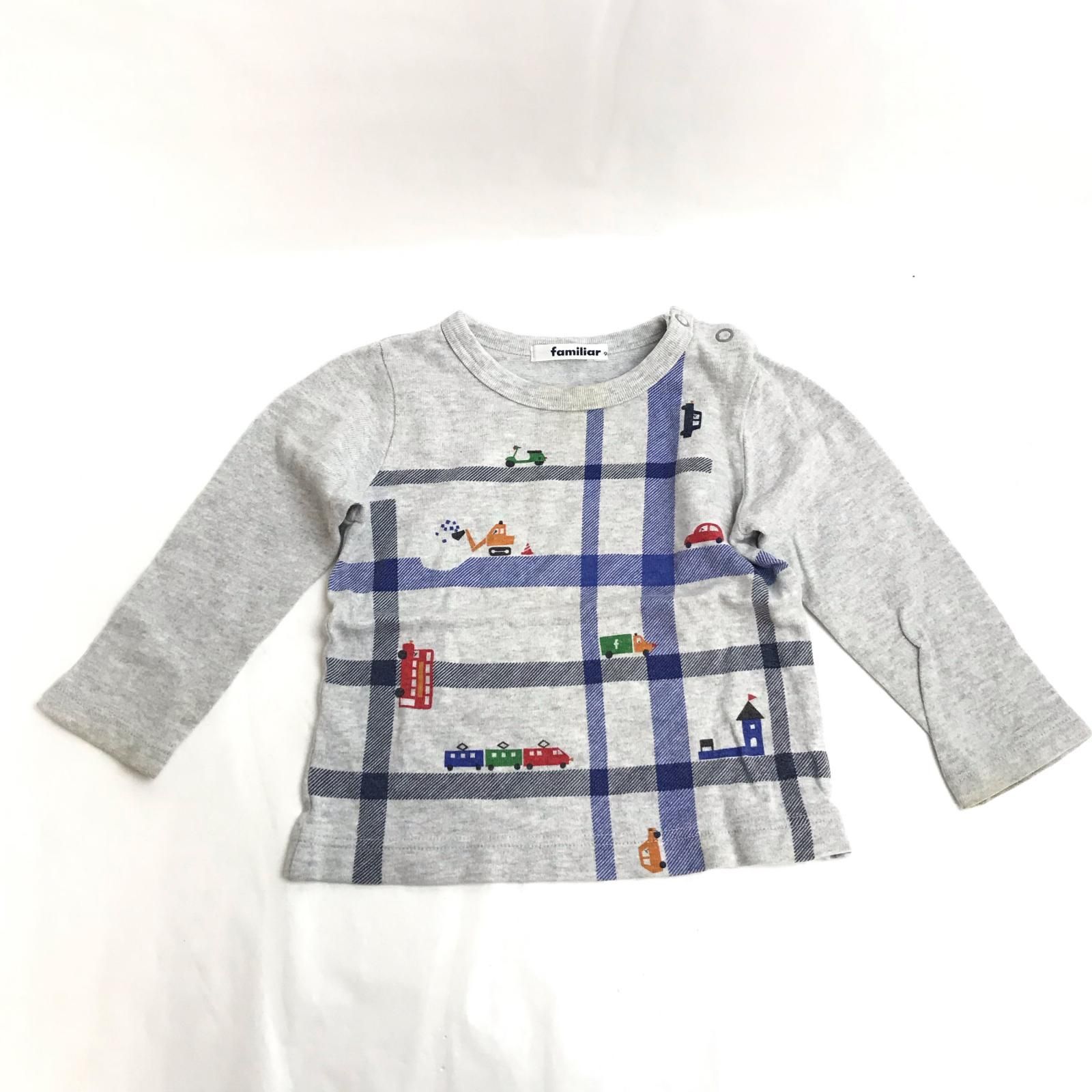 【新品未使用タグ付き】ファミリア　ロンT 90 Familiar【ファミリア】 長袖Tシャツ【キッズ90/グレー/gray/チェック