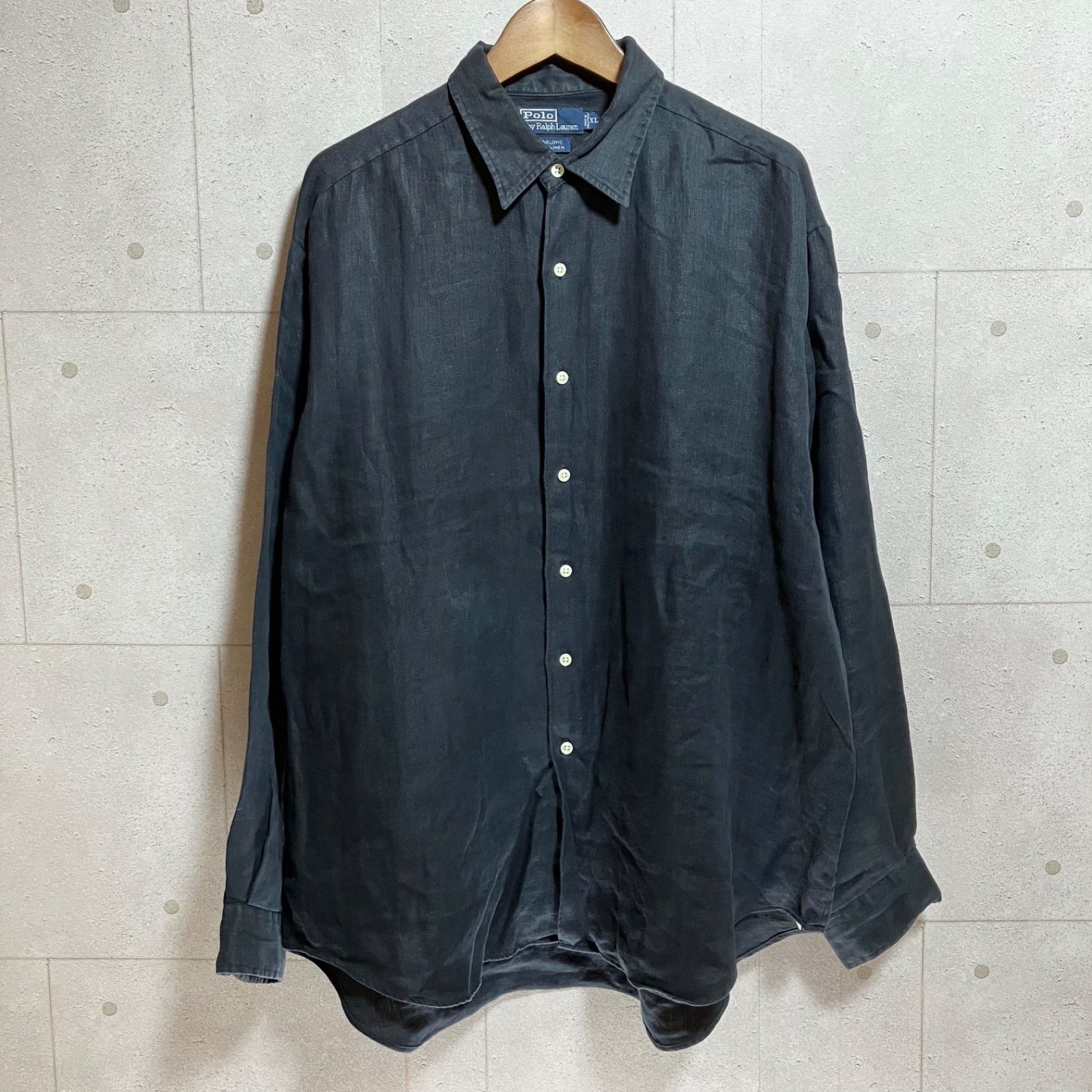 90's ラルフローレン　長袖リネンシャツ　ブラック 90s ラルフローレン パープルレーベル リネン長袖シャツ 黒