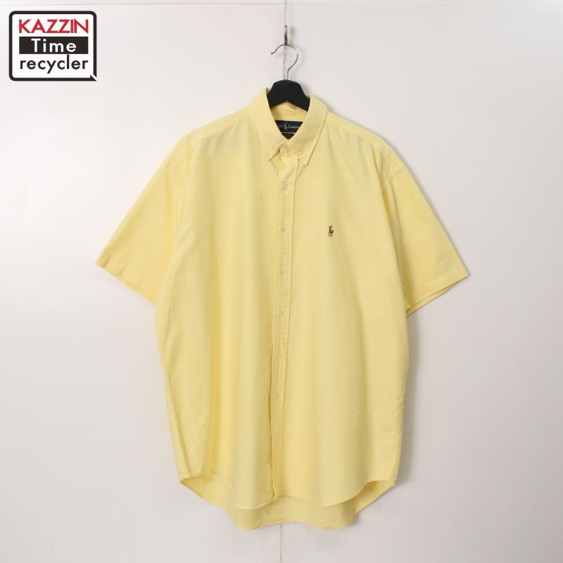 90s vintage RALPH LAUREN 無地 ボタンダウン 半袖シャツ メンズ 表記Lサイズ