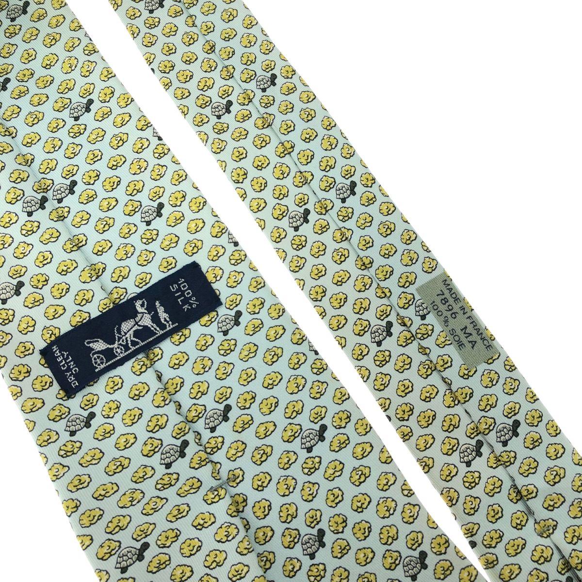 HERMES エルメス ネクタイ アニマル柄/カメ/シルク/ライトグリーン