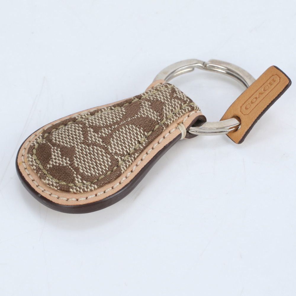 極美品 コーチ シグネチャー キャンバス レザー キーリング バッグ