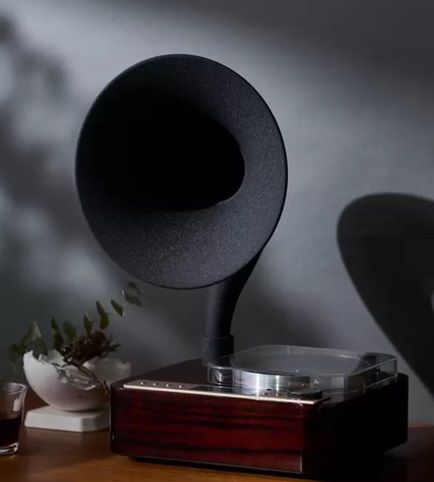木目 ORIONアンティークホーンスピーカー SMS4BTCT Bluetooth CD FMラジオ USB MP3 金属製ホーン 管楽器 曲線美 上質 Bluetooth Antique Horn Speaker
