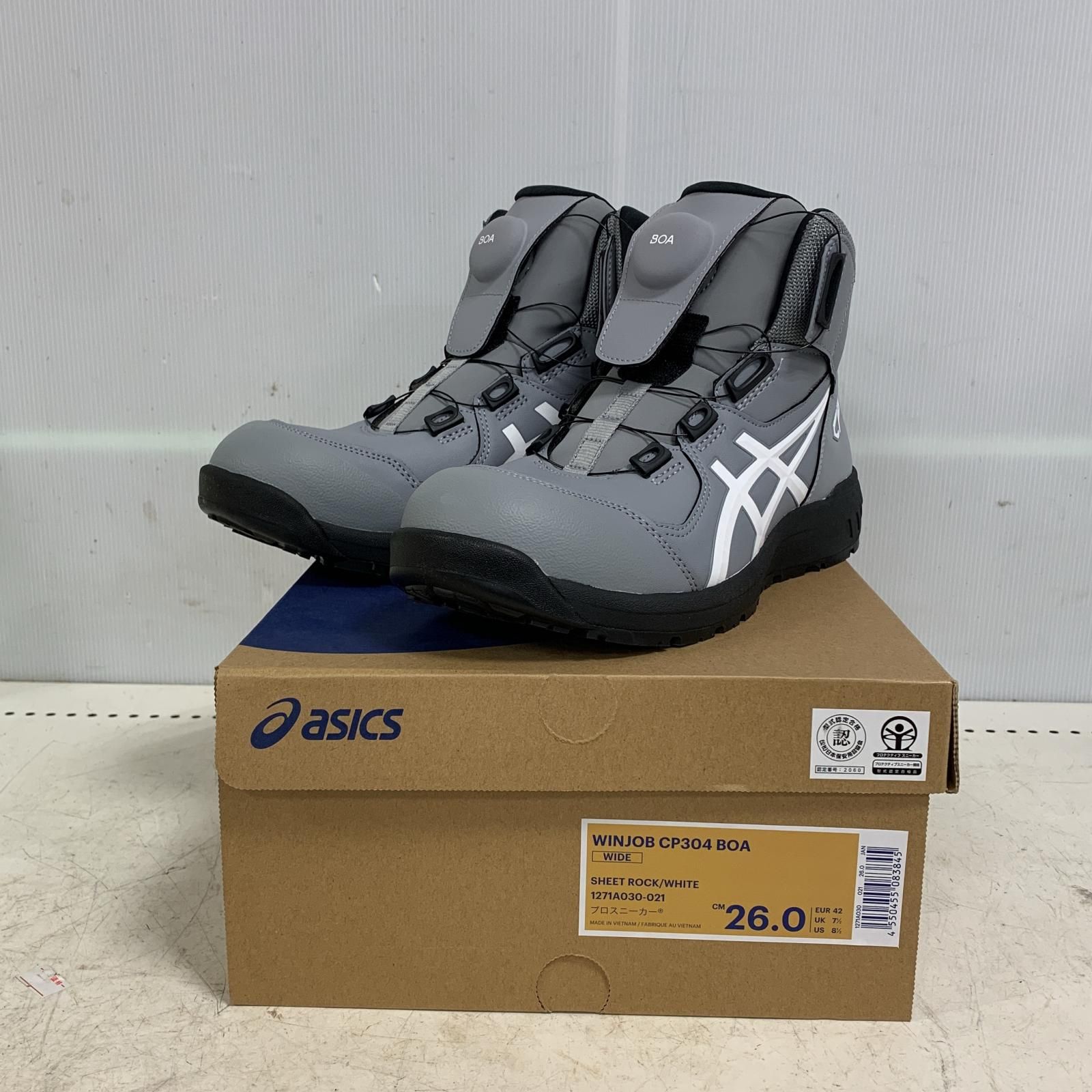 ♭♭asics アシックス 26cm WINJOB BOA 安全靴 CP304 グレー x ホワイト
