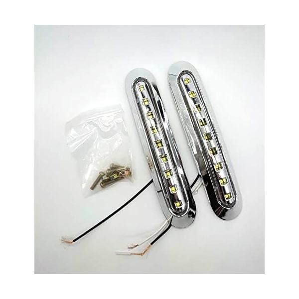 12V−24V LED 白色発光 トラック トレーラー サイド マーカー ランプ 9連 ライト メッキカバー 2個セット ホワイト