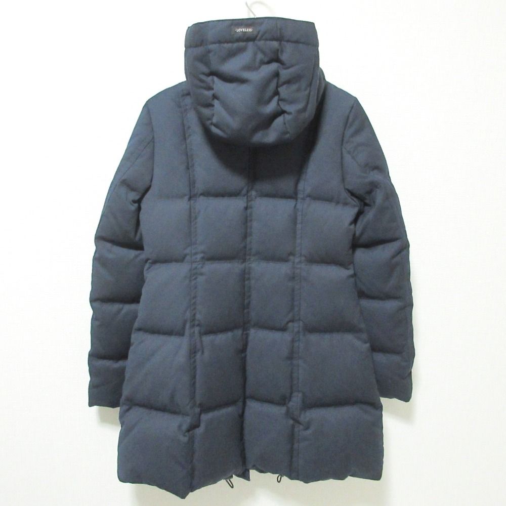 美品 LOVELESS ラブレス 2way フーデッド ダウンコート 34 ネイビー 