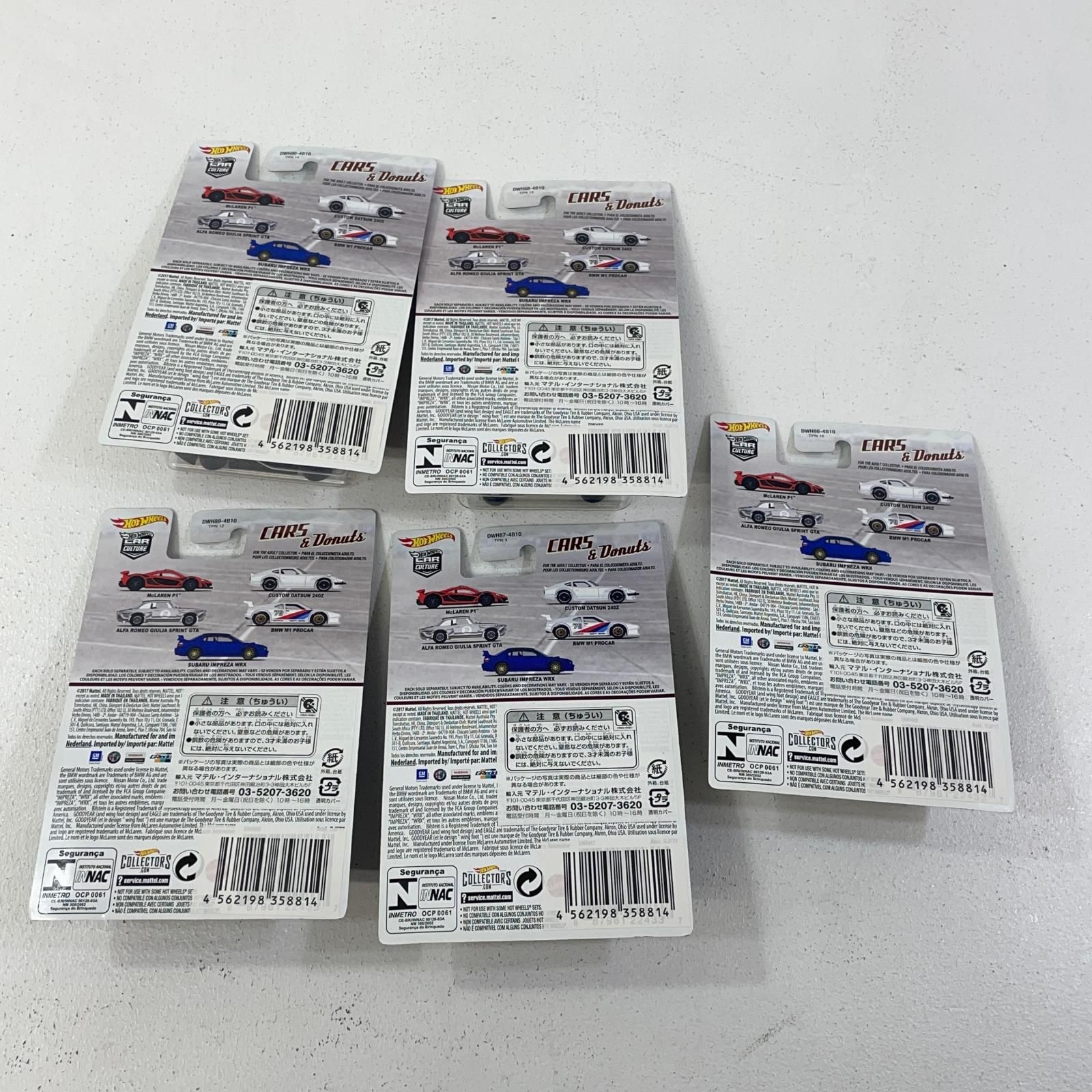 【尾張小牧店】 中古 Hot Wheels CARS &amp; Donuts 5台セット CUSTOM DATSUN 240Z BMW M1 PROCAR GIULIA SPRINT GTA IMPREZA McLAREN P1【728】 尾張小牧店】 中古 Hot Wheels CARS & Donuts 5台セット CUSTOM