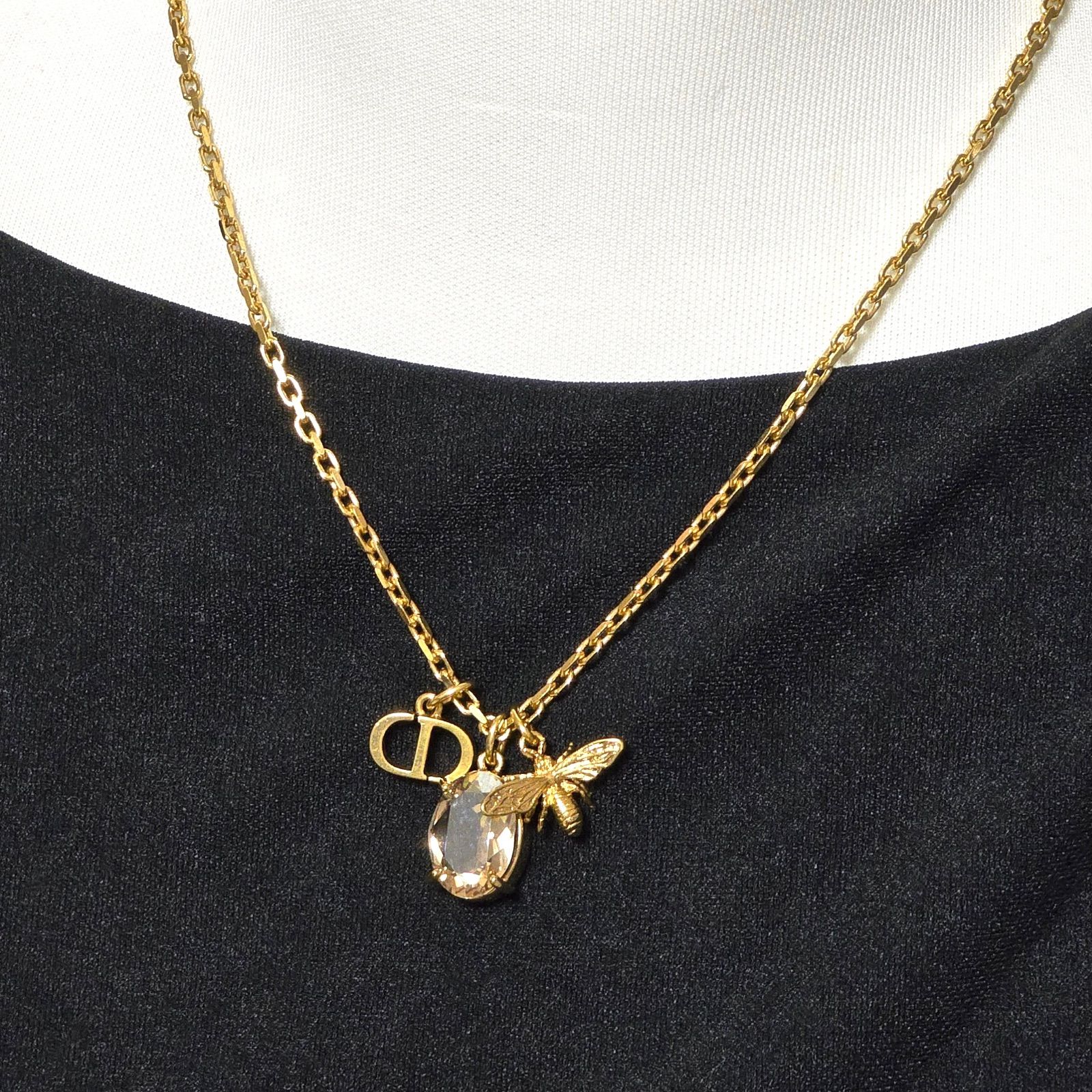 Dior ゴールドトーン ネックレス DIOR ディオール Petit CD ビー クリスタル ネックレス ゴールド