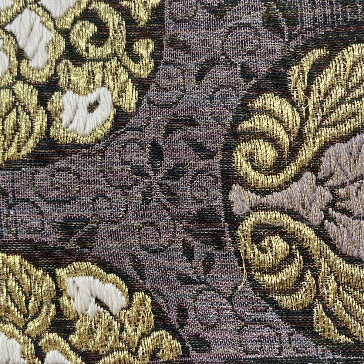 正絹 夏帯 六通袋帯【草花 ラメ】　No.1745 正絹 夏帯 六通袋帯【草花 ラメ】 No.1745 正絹 夏帯 六通袋帯【