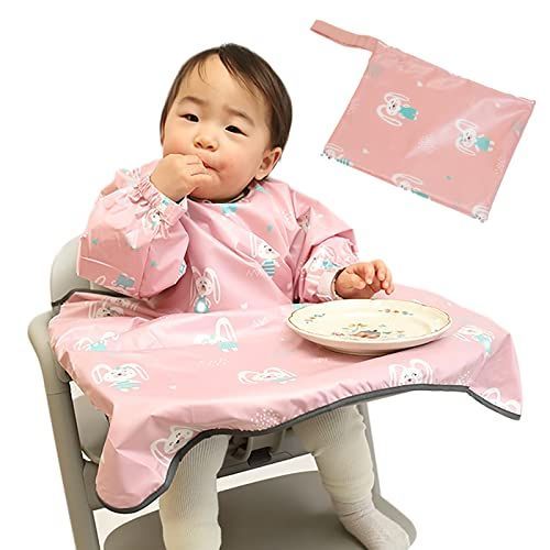うさぎ柄（ピンク） [保育士&現役ママ改良開発] テマロン お食事エプロン スタイ 長袖 食べこぼし 離乳食 [Oeuf Soleil] (うさぎ柄（ピンク）)