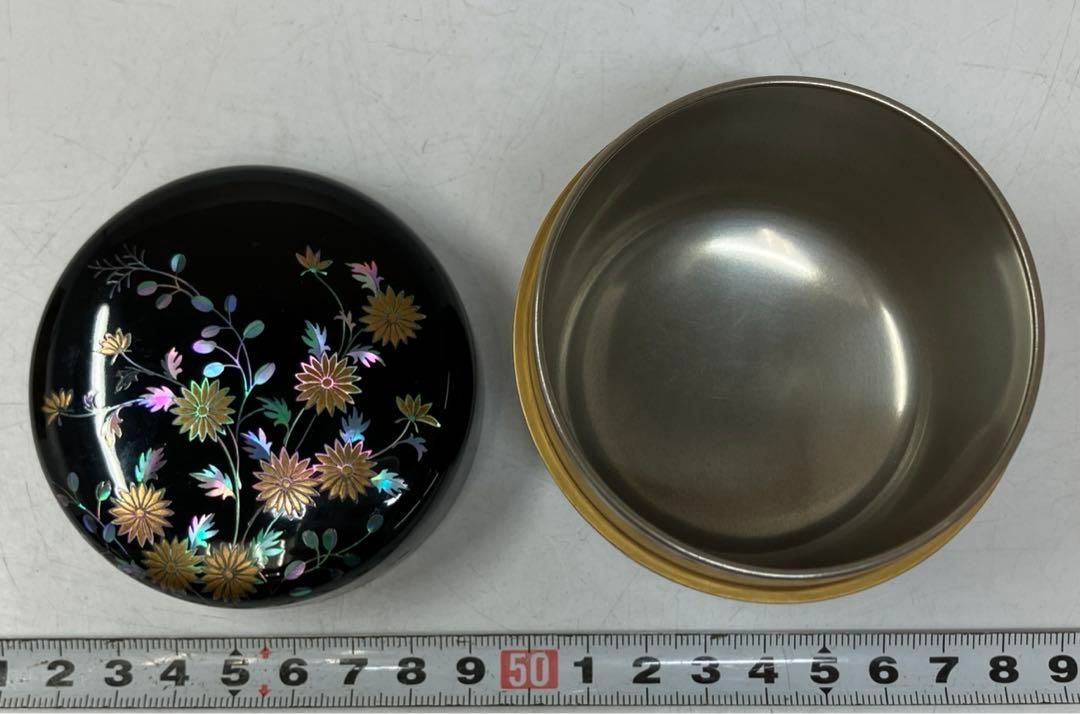 在銘 極上螺鈿 内銀溜棗 共箱 高さ約7.5㎝ 東ま5-1228☆2F