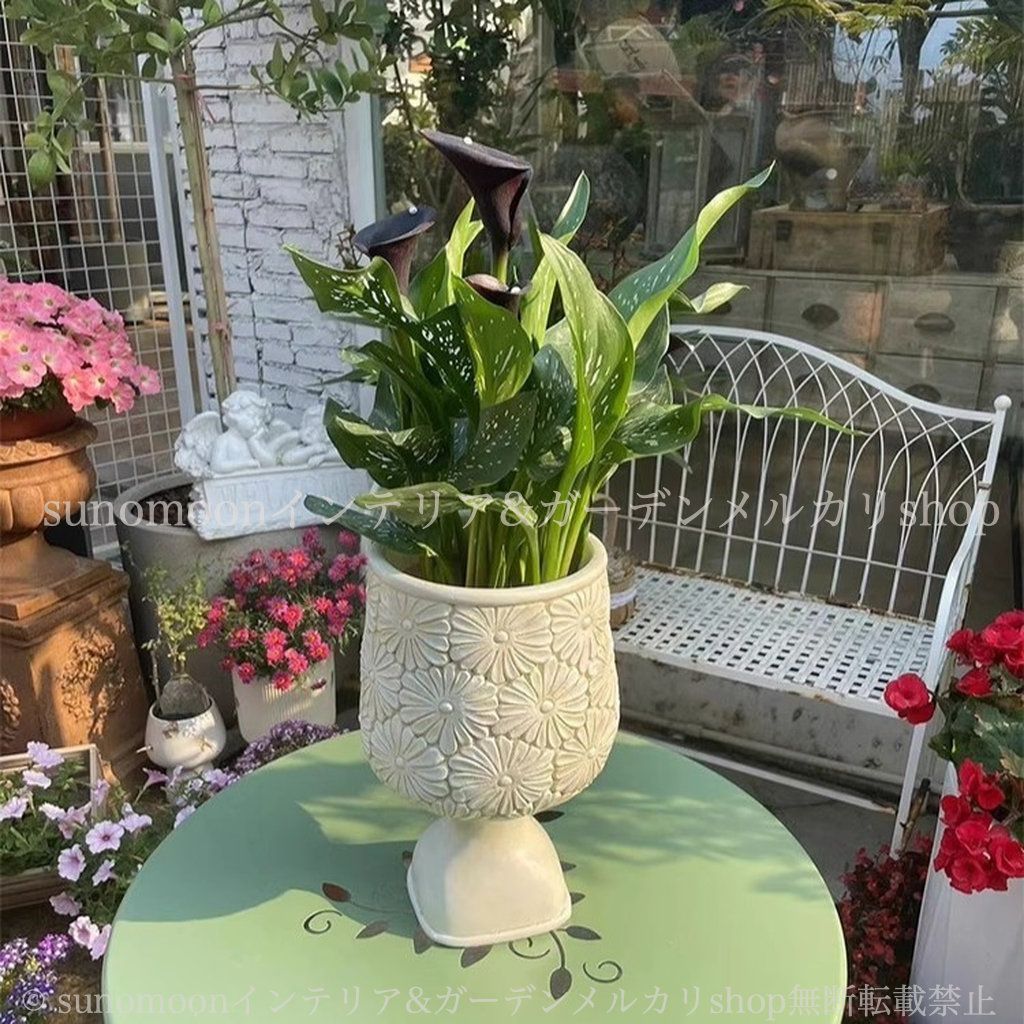 ガーデン プランター 8-14 雑貨 ブラウン 花 フラワー インテリア ガーデニング 彫刻 ヴィンテージ調 ガーデン 樹脂 クリーム お洒落 おしゃれ 庭 庭の装飾 ガーデンインテリア ガーデン雑貨 バルコニー