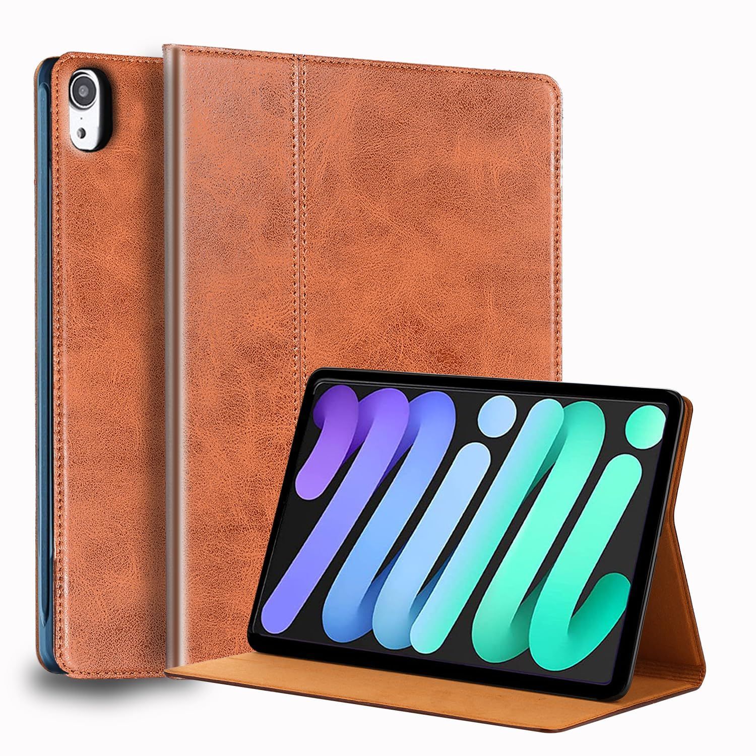【在庫処分】iPad Mini 第7世代 A17 Pro 2024 ケース iPad Mini 第6世代 (2021)8.3 インチ高級レザー製 Gexmil 耐衝撃性 軽量 防指紋 防滑オートスリープ/ウェイクアジャスタブルスタンドブラウン