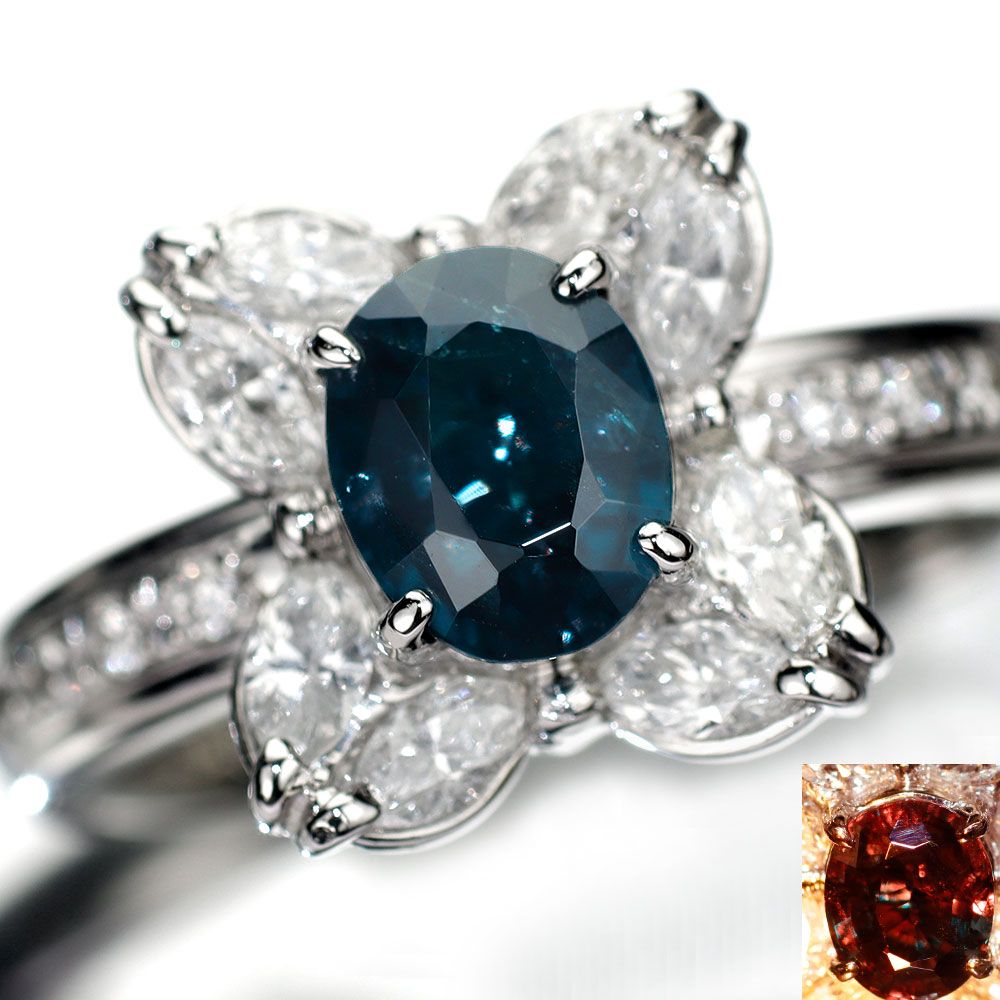 Pt900 カラーチェンジ ガーネット ダイヤモンド リング 1.25ct D0.60ct