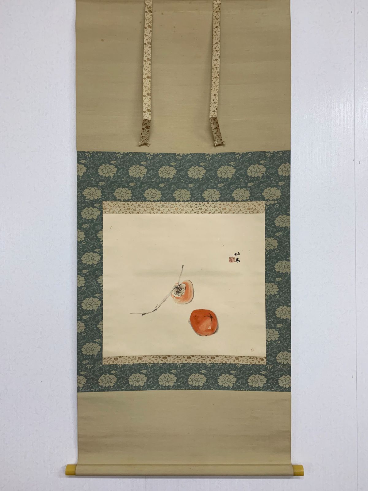 掛け軸】41 竹内栖鳳 「御所柿」工芸 近代日本画の先駆者 幸野楳嶺師事 掛け軸】41 竹内栖鳳 「御所柿」工芸 近代日本画の先駆者 幸野楳嶺師事
