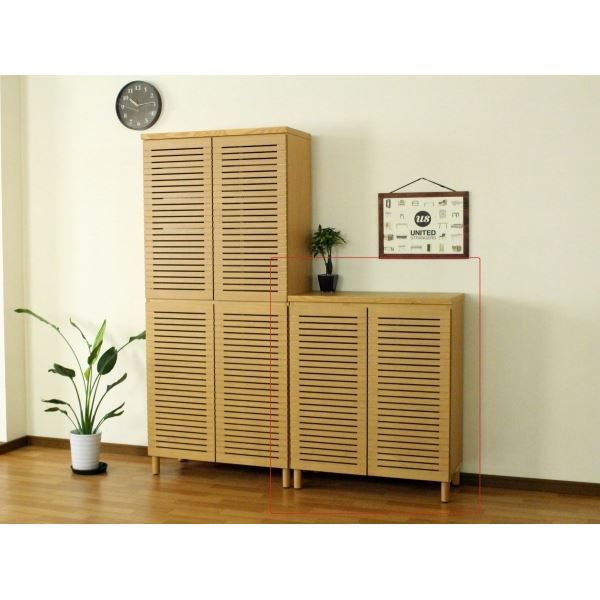 シューズキャビネット ロータイプ ナチュラル 高さ約90cm×幅約80cm 完成品 代引不可