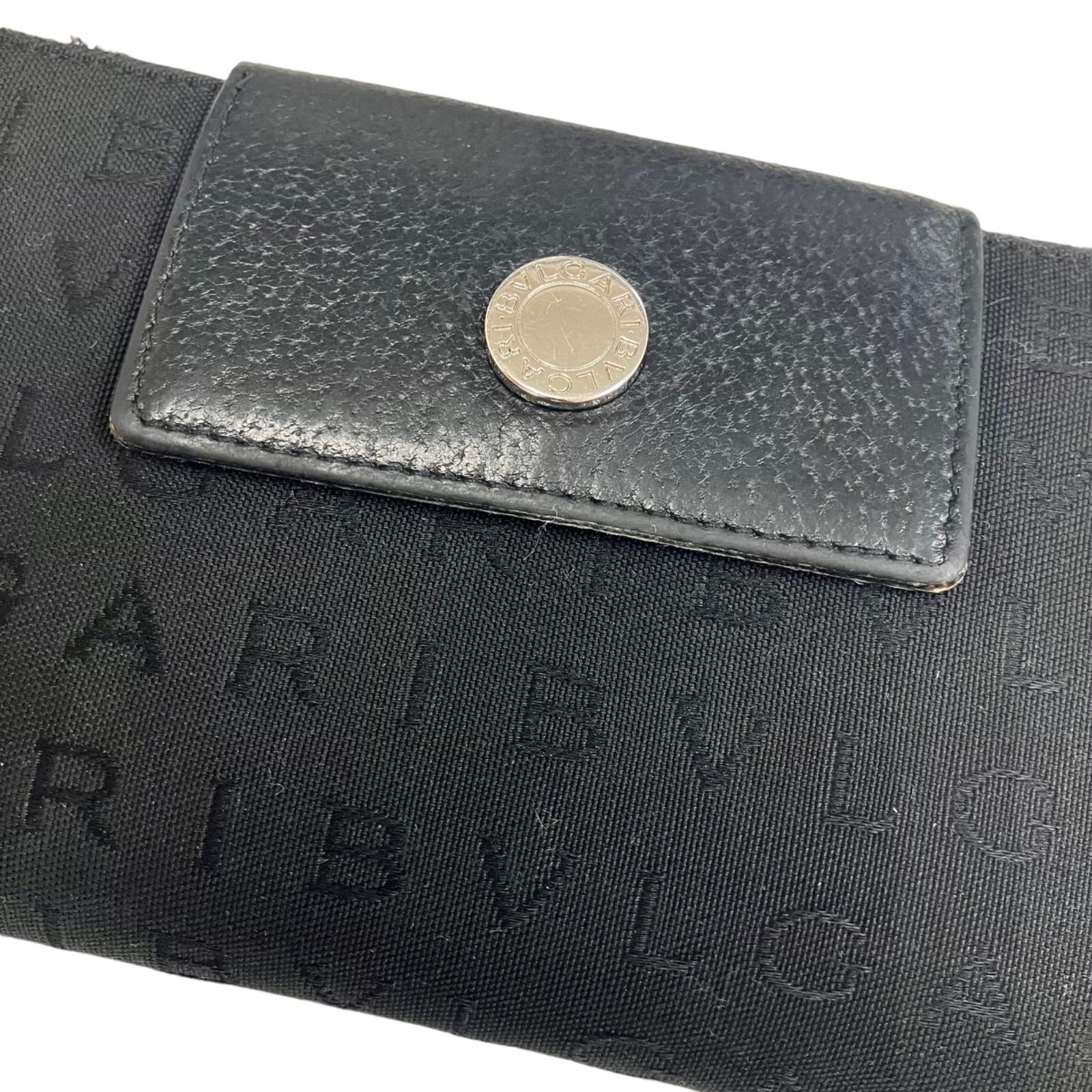 BVLGARI ブルガリ 長財布】 Wホック 三つ折り 財布 ブラック ロゴ 