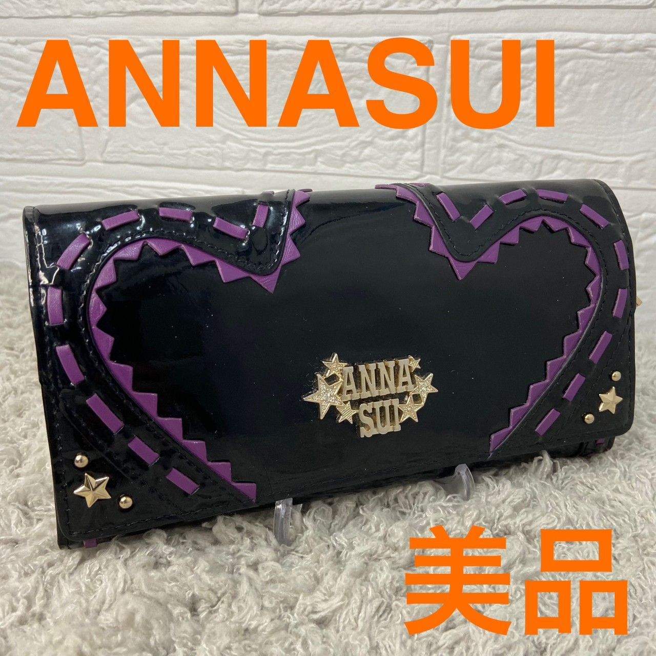 美品❣ANNASUIアナスイ長財布レディースエナメルブラック黒紫ノアーズ