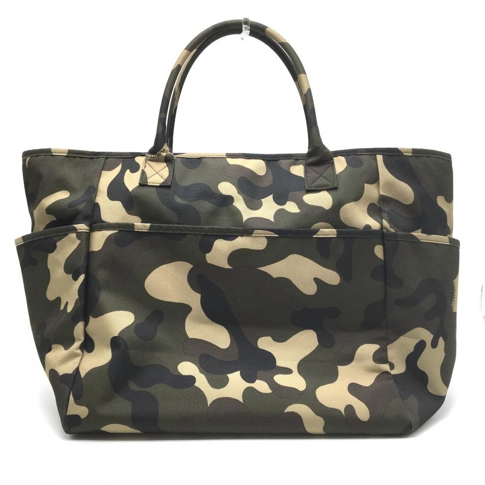 【美品】パーリーゲイツ ビッグトートバッグ カーキ×黒 カモフラ ニコちゃん 迷彩 ロッカーバッグゴルフ PEARLY GATES
