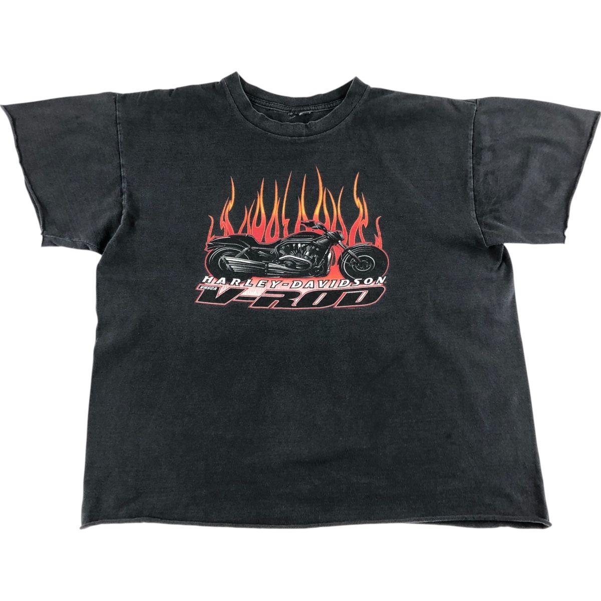 古着 00年代 ハーレーダビッドソン Harley-Davidson ファイヤーパターン カットオフ モーターサイクル バイクTシャツ|eaa551608