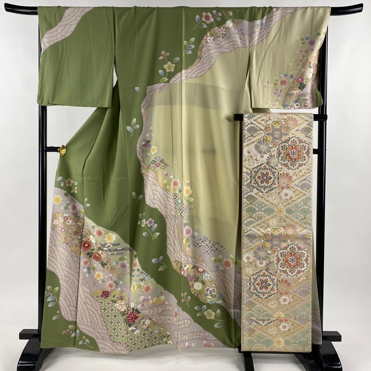 振袖 身丈167cm 裄丈68cm L 袷 袋帯フルセット 鞠 桜 刺繍 金糸 舞い 