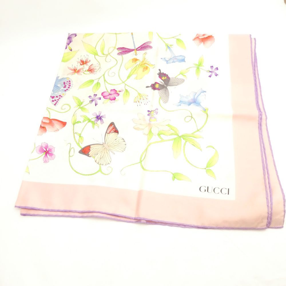 GUCCI グッチ スカーフ シルク100％ 花 蝶 バタフライ レディース AO3242