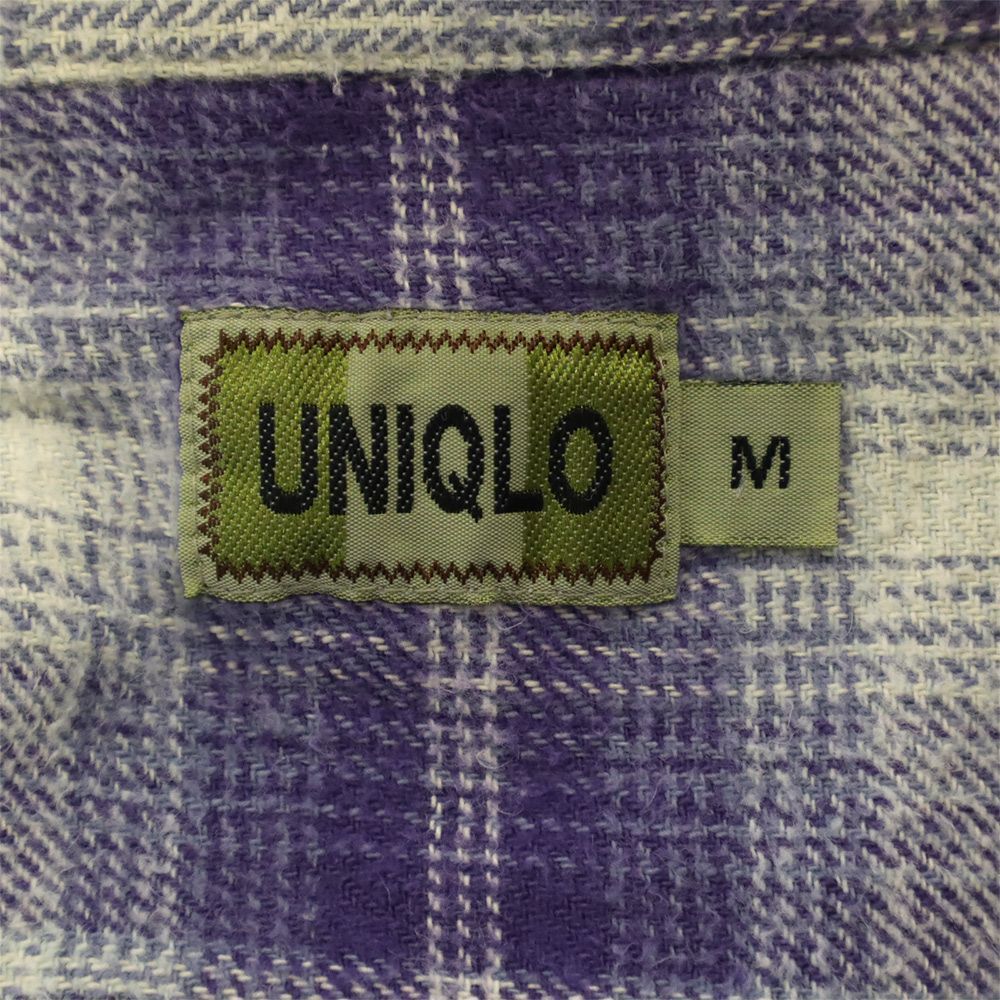 ユニクロ 90s 旧タグ チェック柄 長袖 ネルシャツ M パープル系 UNIQLO