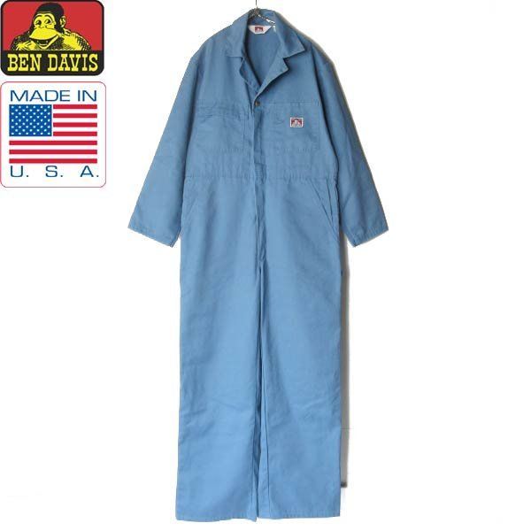 90 s BEN DAVIS ベンデイビス つなぎ 水色系 40 ワーク オールインワン 長袖 アメリカ製 ビンテージ D 151-25-0071 ZV