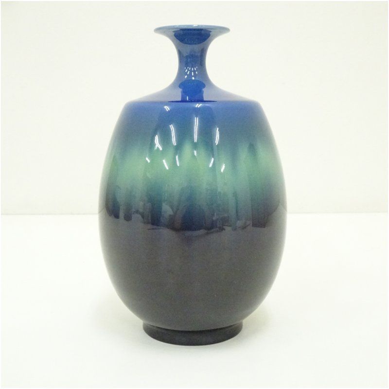 古美術 九谷焼 人間国宝 三代 徳田八十吉 花生 共箱 古美術 九谷焼