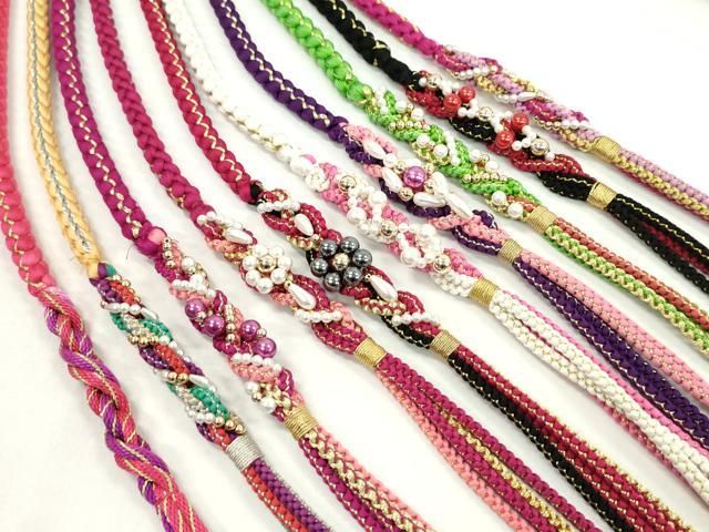 平和屋着物●和装小物 振袖用飾り付き帯締め１０本セット パール 花 金糸 CAAX8190ju