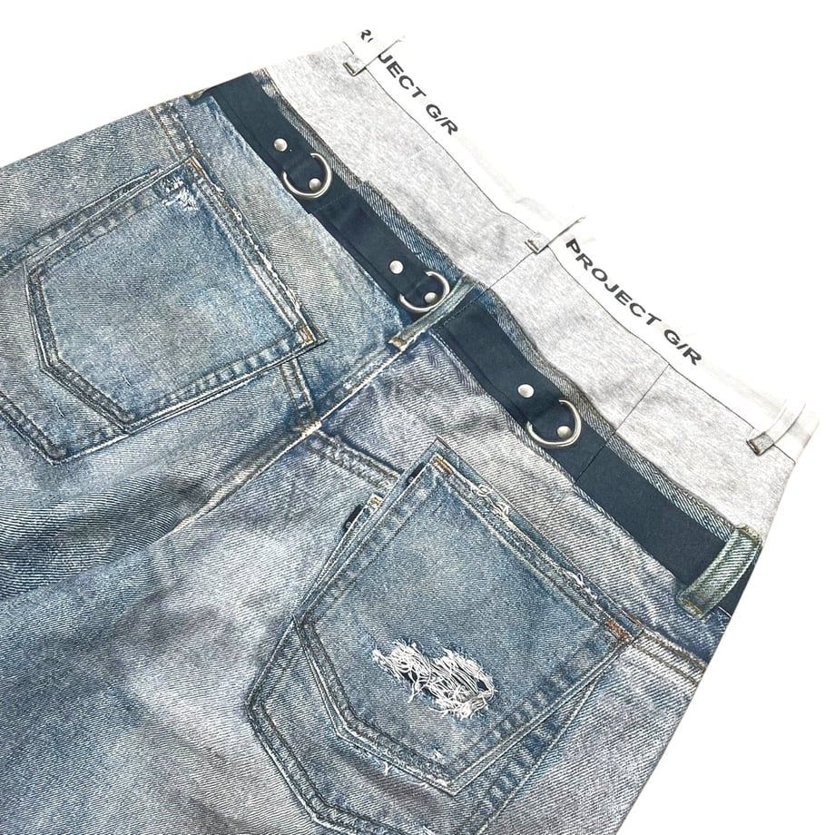 project gr トロンプルイユ　デニム　サイズ2 PROJECT G/R】TROMPE-L'IL DENIM PANTSプロジェクトジーアール