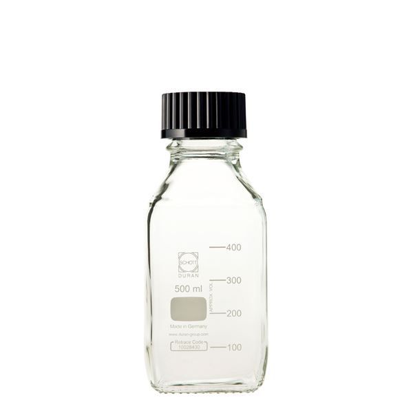 ねじ口角びん（メジュームびん） 黒キャップ付 500mL 017230-5002A