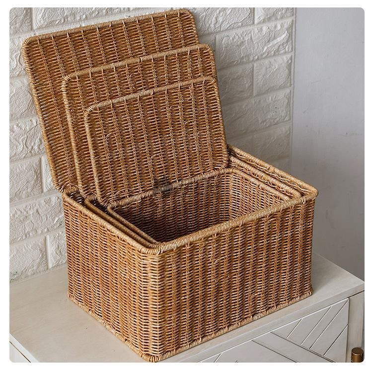 収納ボックス 籐 編みかご 蓋付き 防塵 収納バスケット 収納かご 浅型