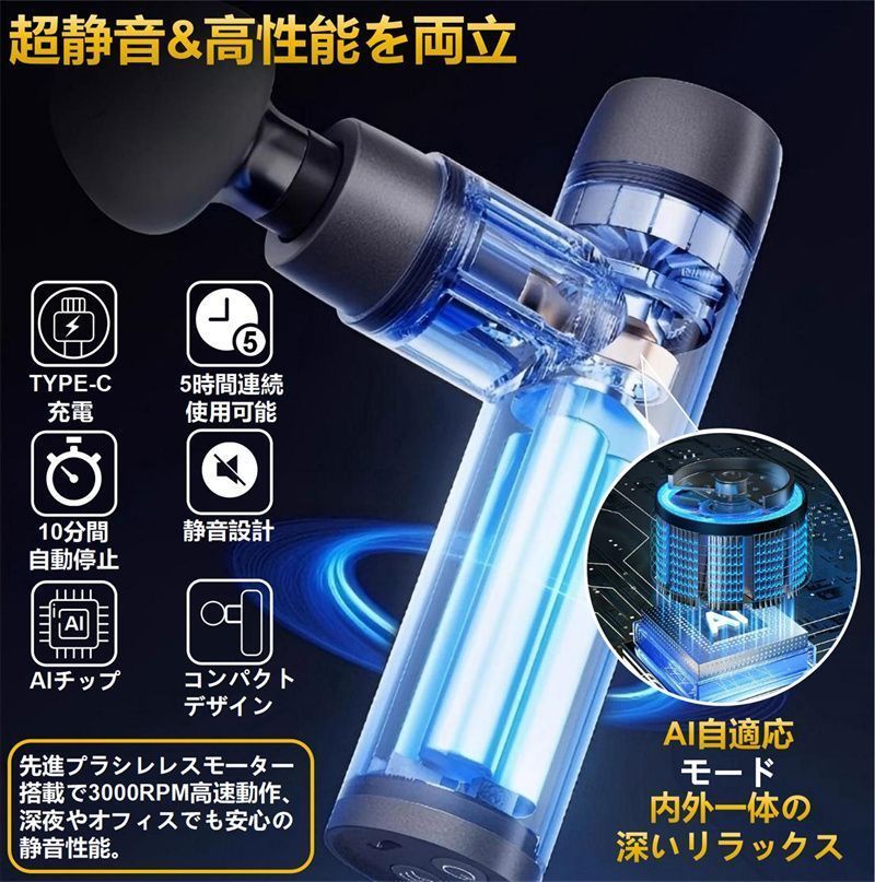 筋膜リリースガン 業界最軽量 AIタイマー きんまくリリース電動ガン 6段階超強力振動 8mm深層振幅 静音 218g超軽量 MINI Type-C急速充電 ミニ筋膜ガン 持ち運び便利 誕生日プレゼント父の日 母の日 クリスマス3点 KANDAIZUMI_COM