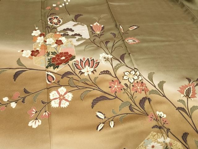 平和屋着物□訪問着 亀甲枝花文 暈し染め 金彩 正絹 逸品 CAAV4128in  