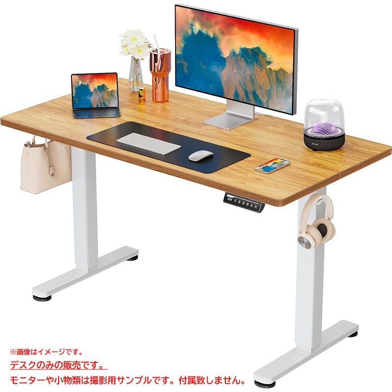 D8642◆♥ 電動 昇降式 デスク パソコンデスク オフィスワークテーブル スタンディングデスク フリーデスク 作業机 机 耐荷重80kg 高さメモリー機能 家具 メイプル木目調 天板 | 白 足 ErGear EGESD4LV