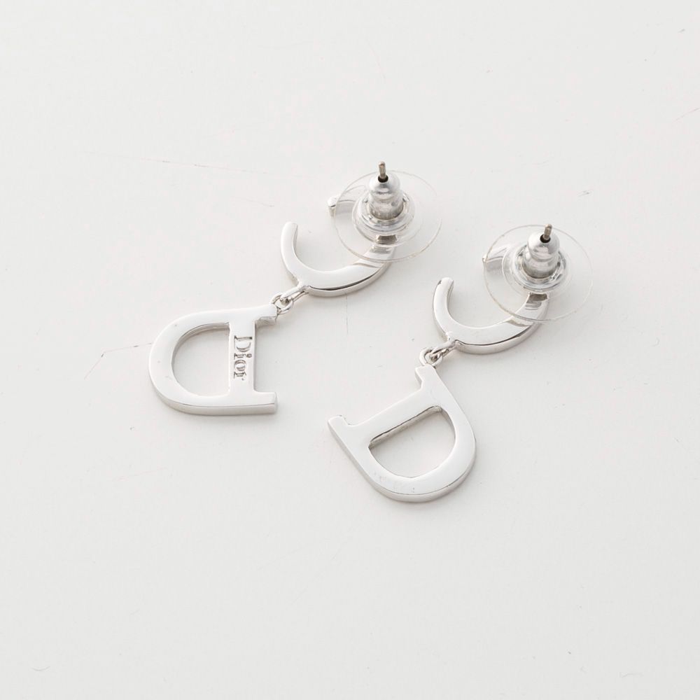 メタル CD ロゴ ピアス ディオール DIOR CDロゴ ラインストーン付き ピアス シルバー