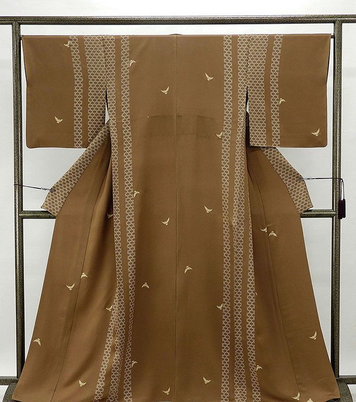 単衣 小紋 正絹 単衣 鳩篭目模様 身丈163cm 裄丈66.5cm 小紋 美品