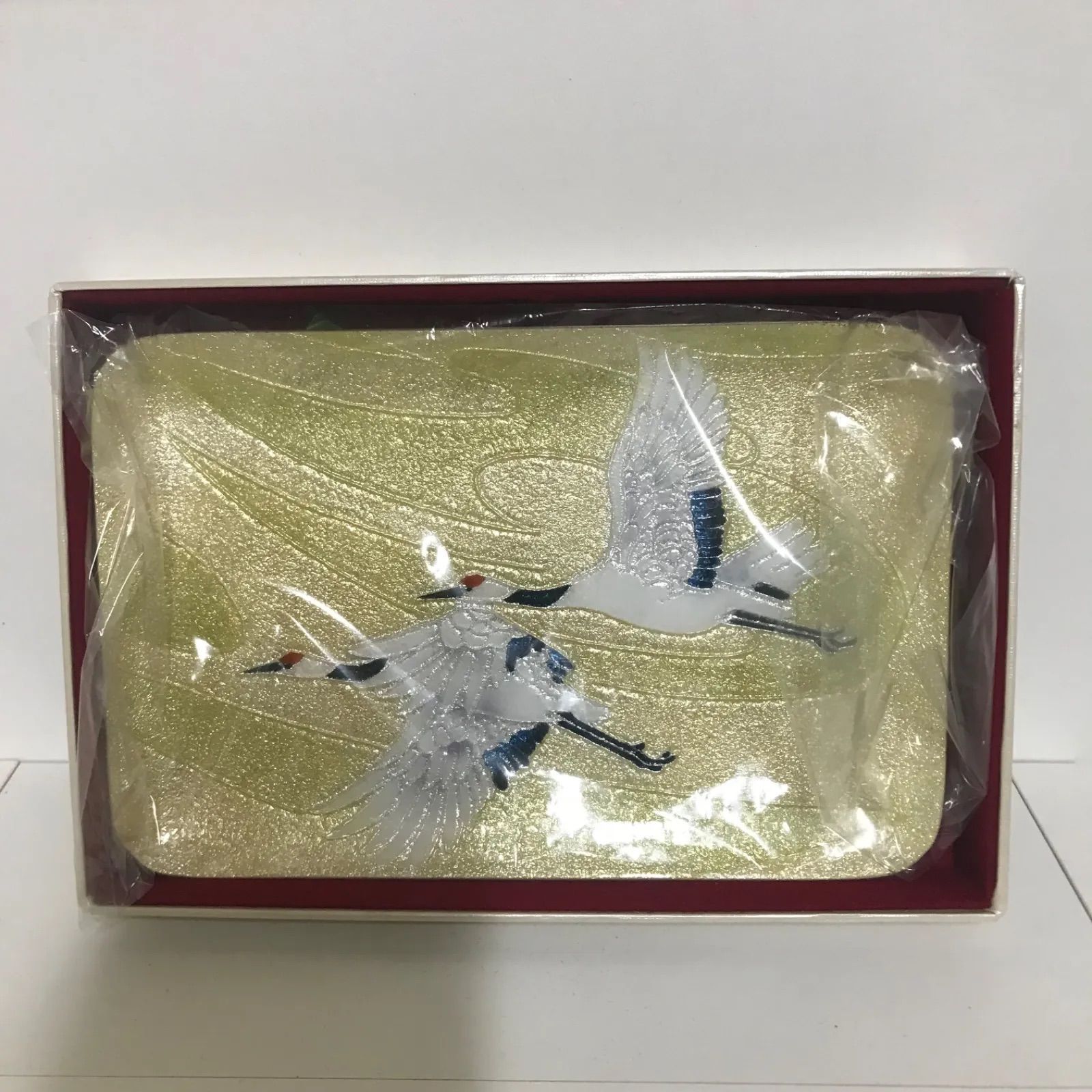 ♥品 七宝焼き 新双鶴 飾皿 46 縦120mm×横180mm