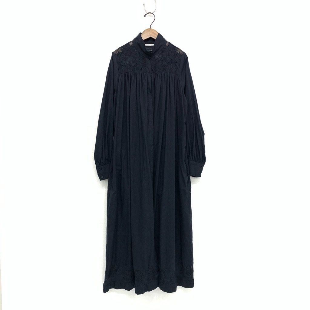 HOUSE OF LOTUS / 長袖ワンピース/10121-82-505 HOUSE OF LOTUS ハウスオブロータス メッシュ刺繍 ワンピース ブラック