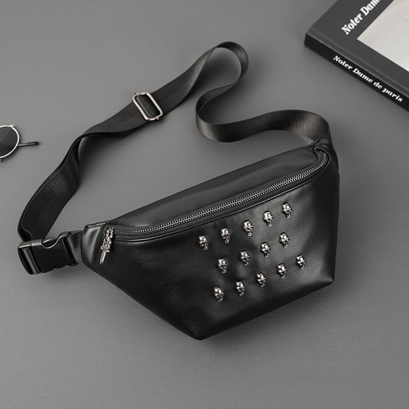 ボディバッグ レザー メンズ 革 ウエストポーチ 斜めがけ ワンショルダーバッグ ヒップバッグ バッグ 胸バッグ ショルダーバッグ PUレザー 男性 おしゃれ ブラック スカル柄 スタッズ ゴシック
