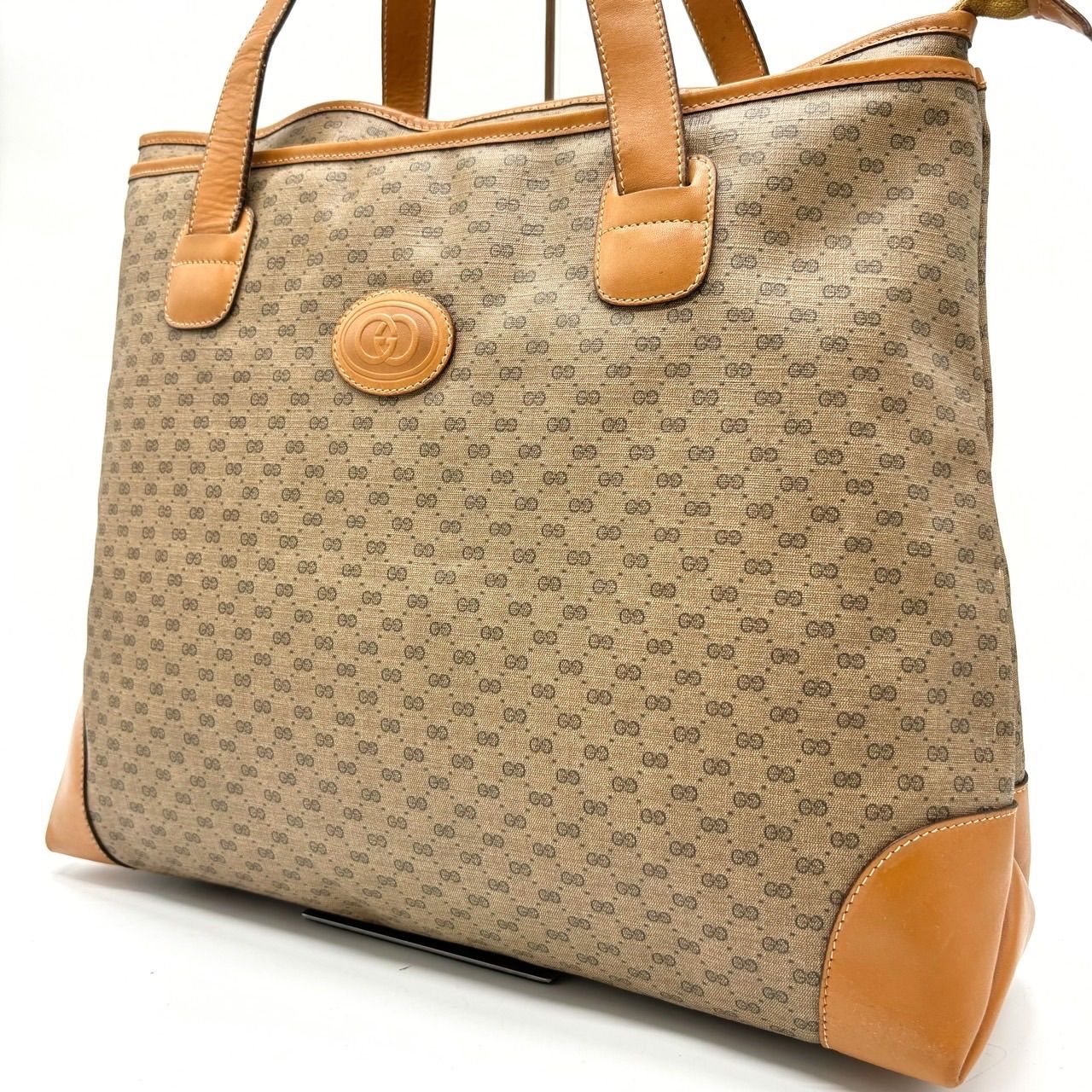 GUCCI レザー トートバッグ 型押しロゴ ブラウン リボン GUCCI グッチ 