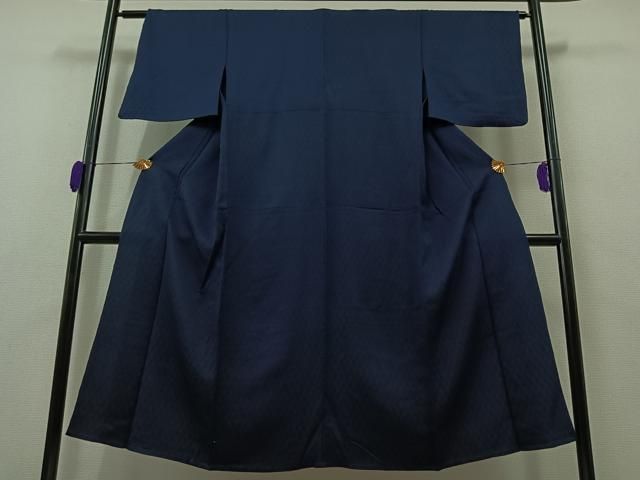 平和屋着物▽上質な色無地　単衣　立涌文　鉄紺色　正絹　逸品　AAAZ0975jh 平和屋着物▽上質な色無地 単衣 立涌文 鉄紺色 正絹 逸品 AAAZ0975jh