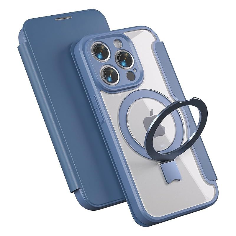 【Magsafe対応 多機能スタンド】smhokesu iPhone 13 Pro 用 ケース 手帳型 MagSafe対応 いphone13Pro ケース リング＆スタンド切り替え ワイヤレス充電対応 カード収納1枚 マグネット式 背面透明PU カメラ
