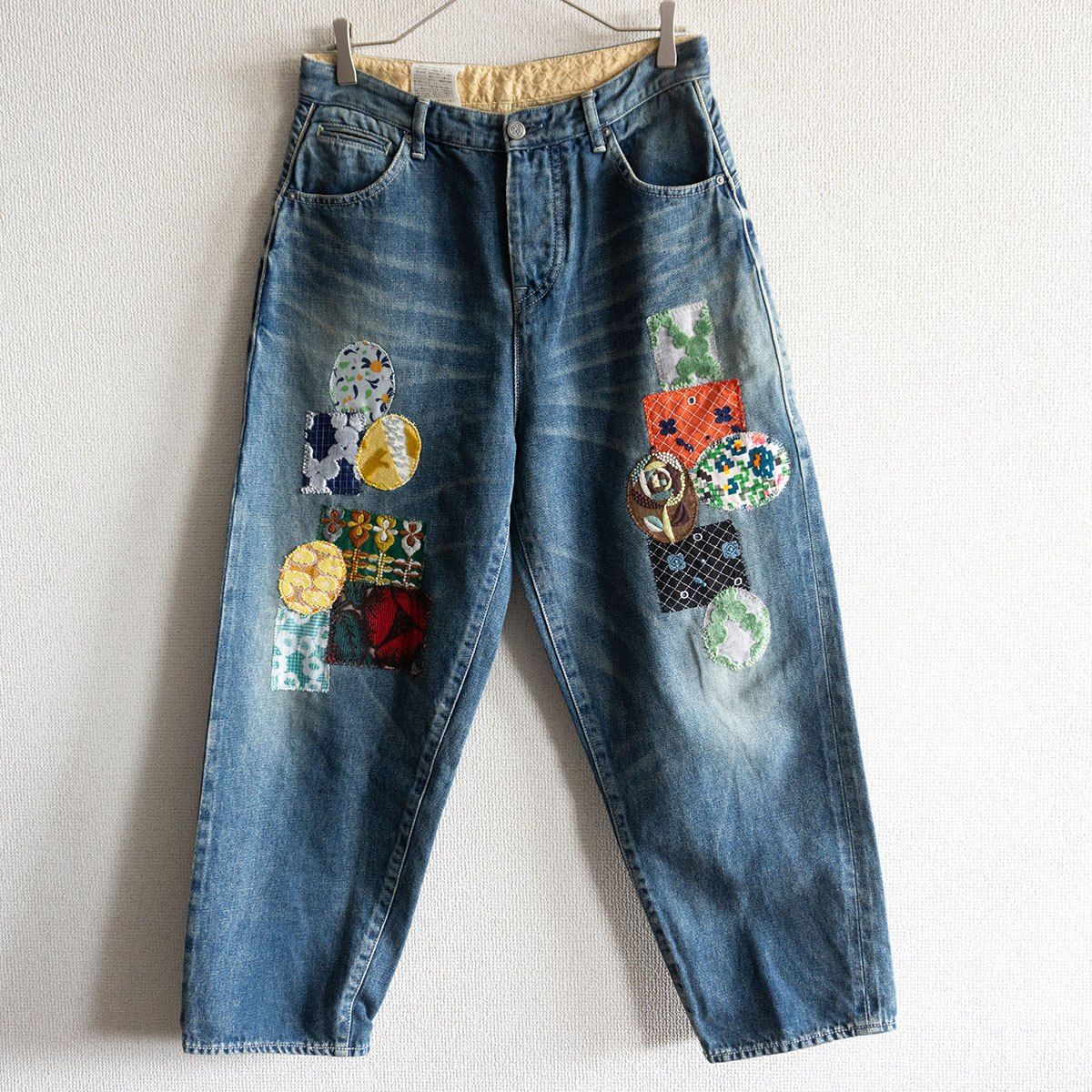 名作 ミナペルホネン always パッチワーク ボーイフレンド デニム 38 極美品】mina perhonen 【always パッチワーク ロールアップ
