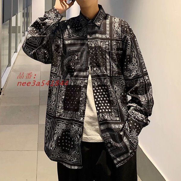 あり 柄シャツ ペイズリー柄 バンダナ柄 長袖 黒 シャツ ダンス 春服秋服 韓国ファッション トップス 衣装 ヒップホップ 個性的 ブラック 大きいサイズ 