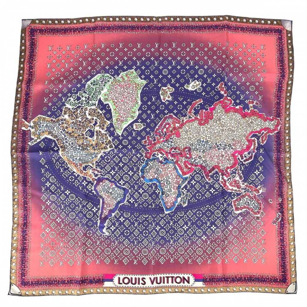 ルイヴィトン スカーフ レディース カレモノグラムマップ ファッションアイテム 小物 LOUIS VUITTON M75218 シルク パープル 紫 ピンク
