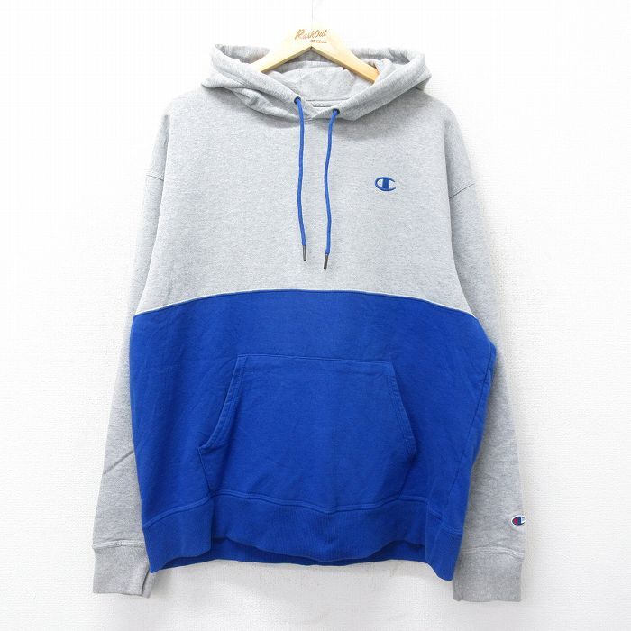 XL/古着 チャンピオン champion 長袖 スウェット パーカー メンズ ワンポイントロゴ ツートンカラー 大きいサイズ グレー他 24aug28 中古 