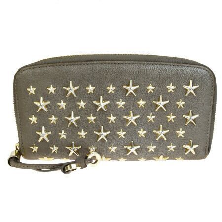星 スタッズ　ジミーチュウ　ラインストーン レザー　ファスナー 長財布　ゴールド ジミーチュウ JIMMY CHOO ラウンドファスナー 長財布 星型 スタッズ