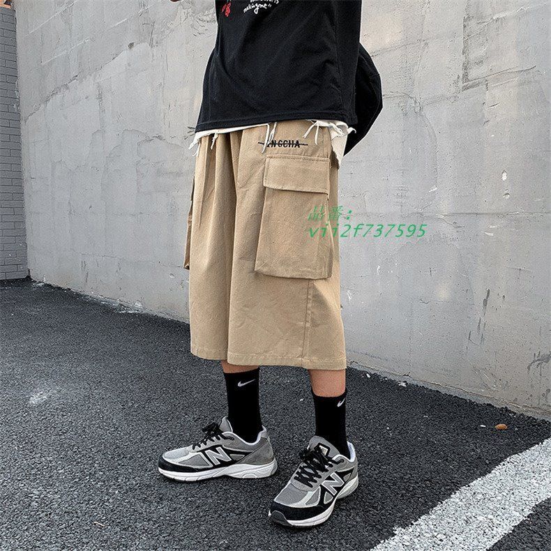 メンズ クロップドパンツ ハーフパンツ ワイド 7分丈 カジュアル ポケット ヒップホップ 夏 男子ボ カーゴパンツ アウトドア 運動着 ワーク  vii2f737595
